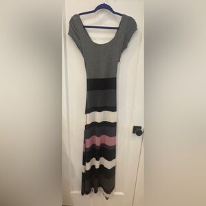 Striped Maxi Dress - Gray, Black, White, Pink